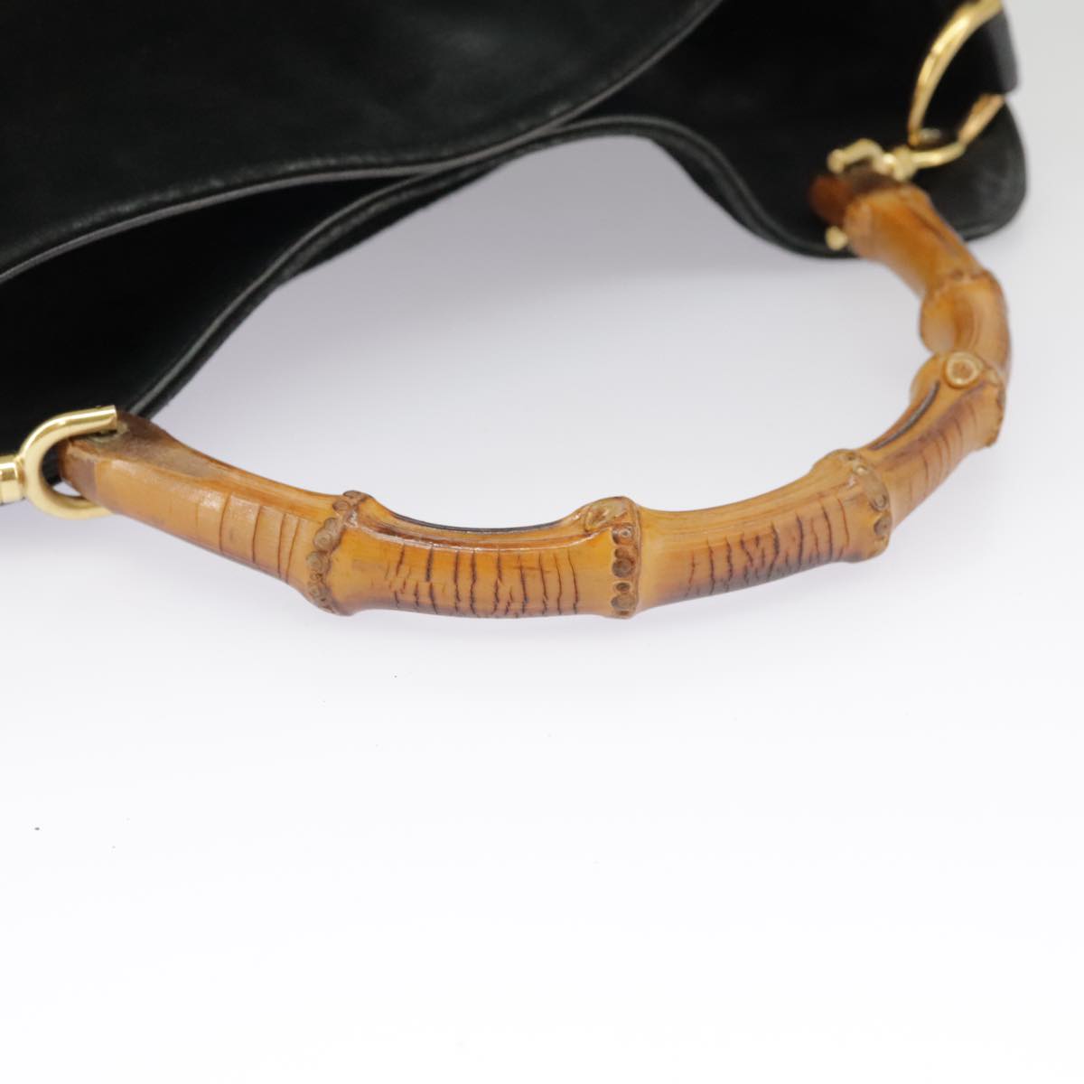 GUCCI Bamboo Hand Bag Suede Leather 2way Black Gold 001 3444 1638 Auth ep6584