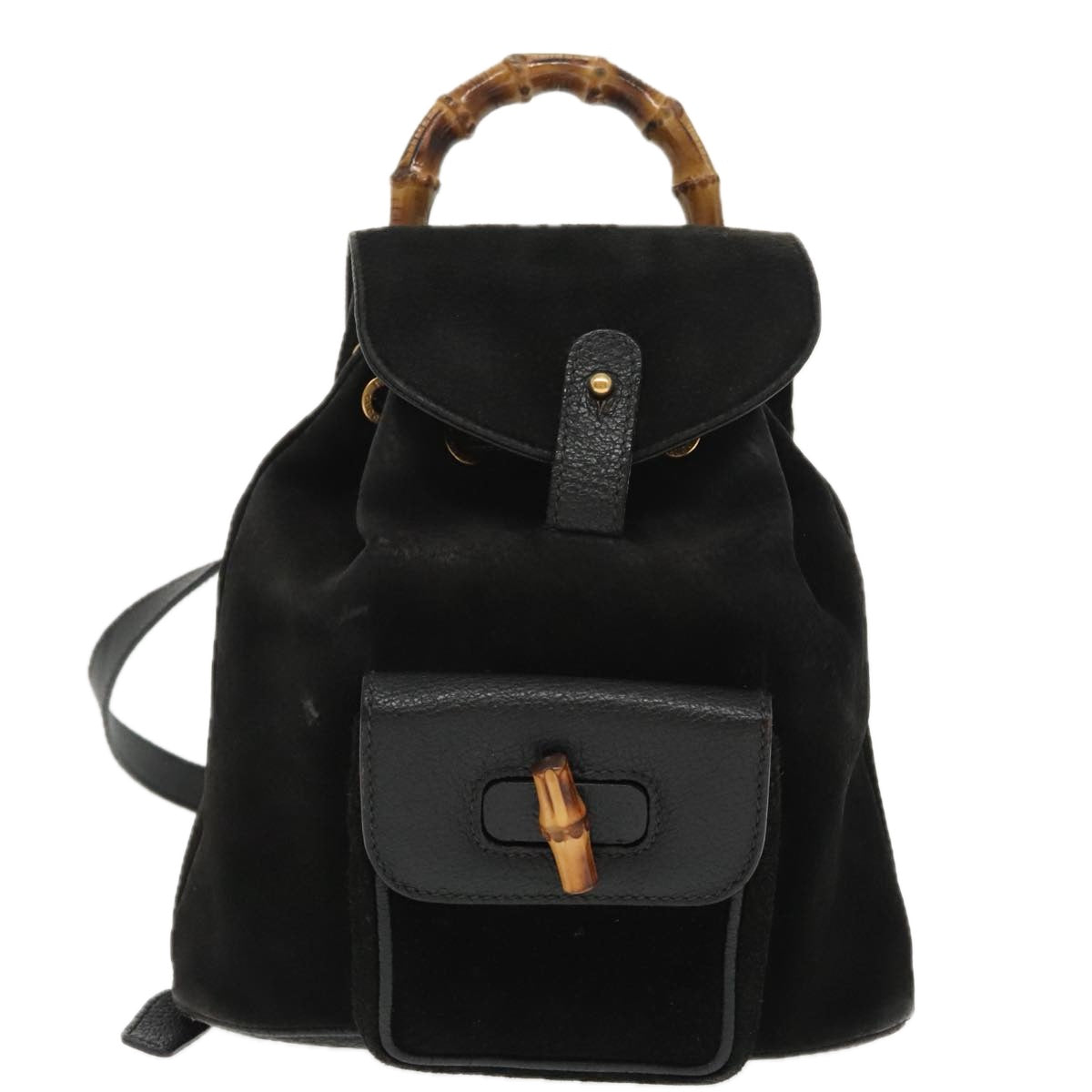 GUCCI Bamboo Backpack Suede Black Gold 003 1705 0030 Auth ep6590