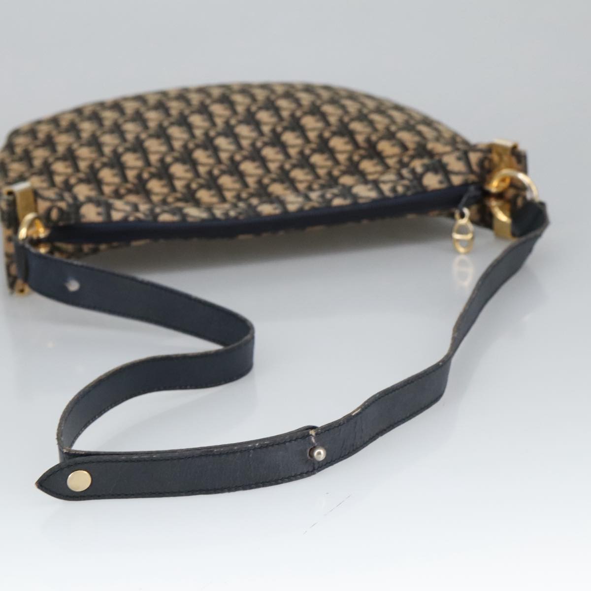 Christian Dior Trotter Canvas Shoulder Bag Navy Gold Auth ep6603