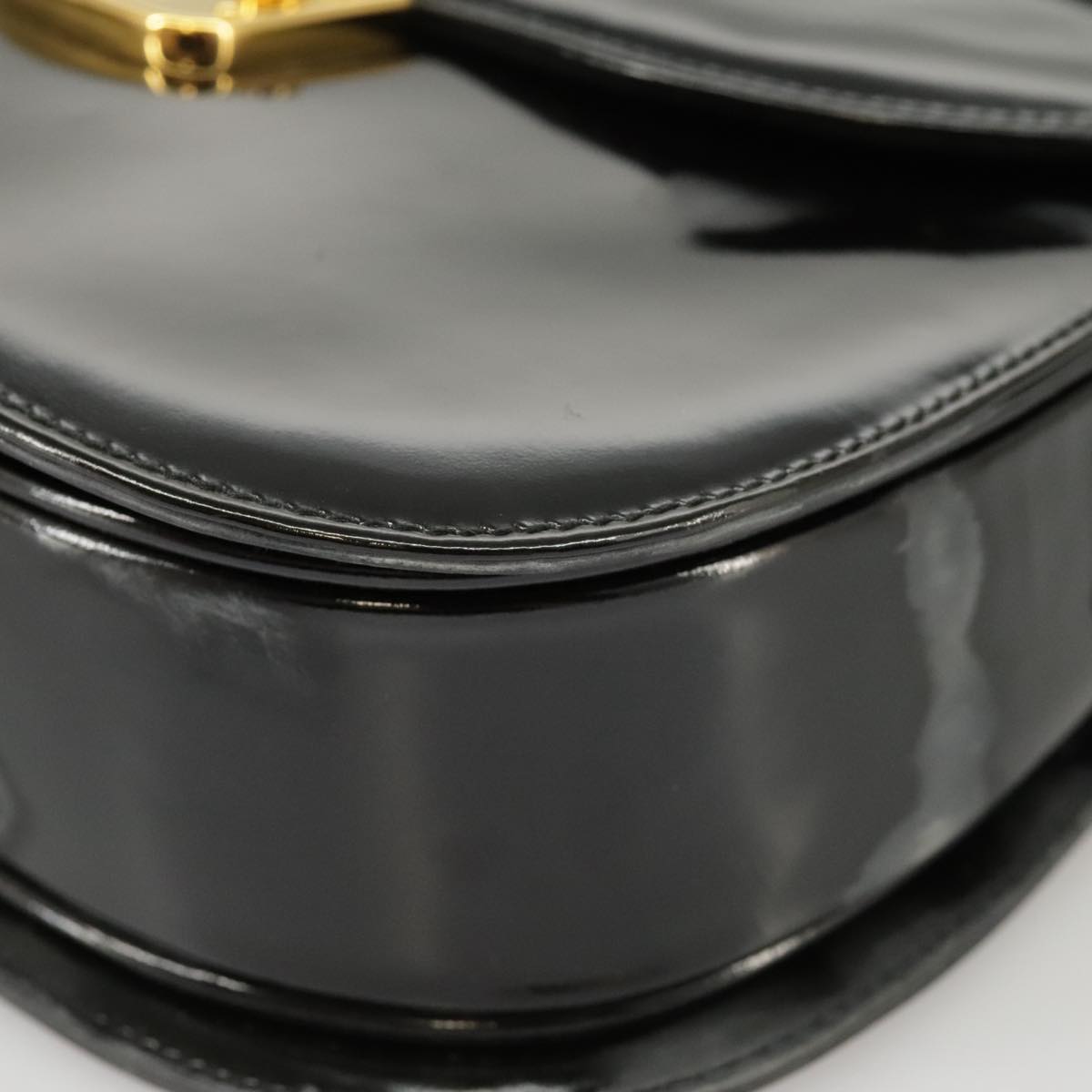 GUCCI Shoulder Bag Patent leather Black Gold Auth ep6618