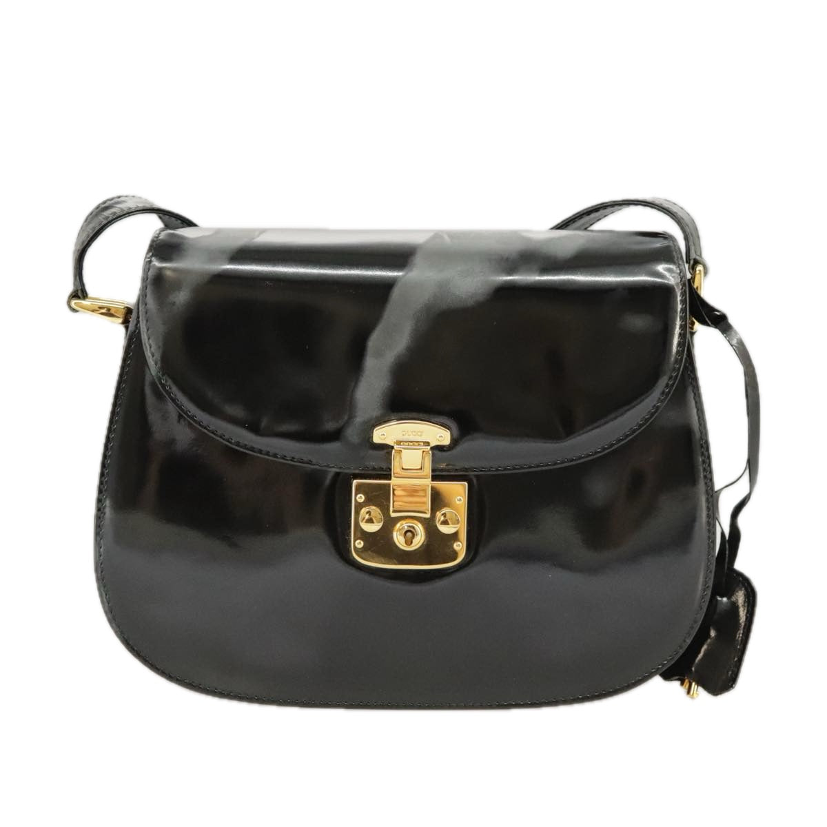 GUCCI Shoulder Bag Patent leather Black Gold Auth ep6618