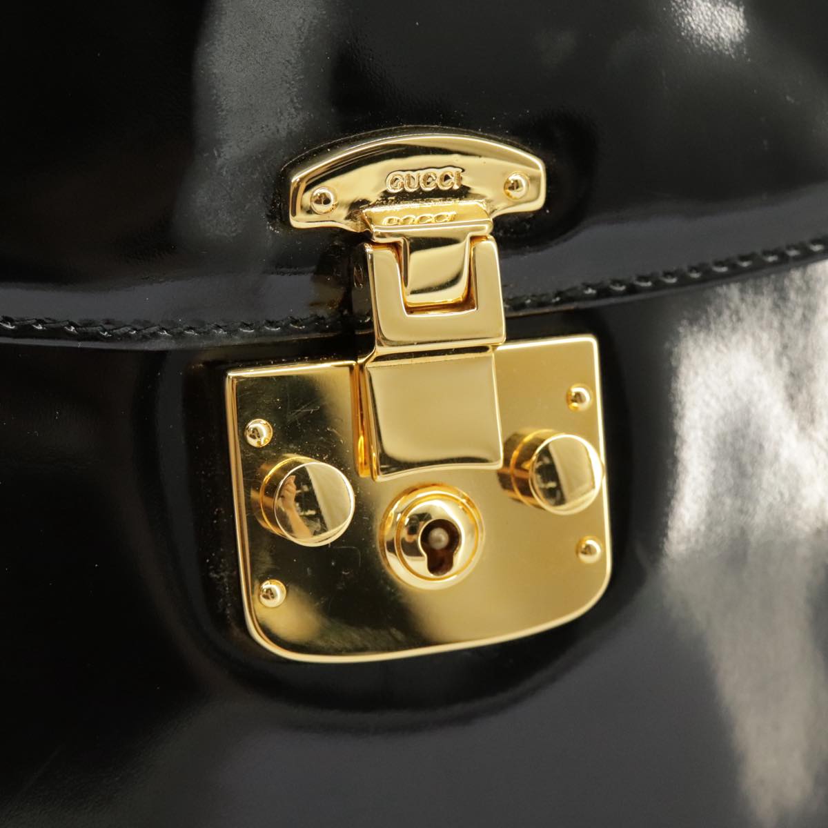 GUCCI Shoulder Bag Patent leather Black Gold Auth ep6618