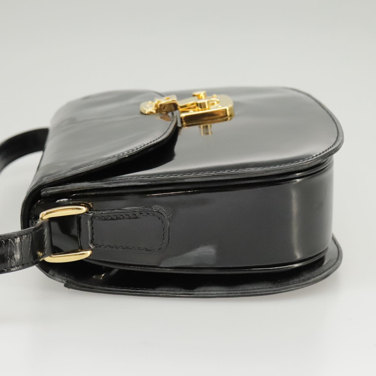 GUCCI Shoulder Bag Patent leather Black Gold Auth ep6618