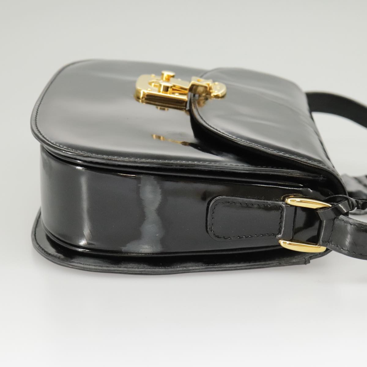 GUCCI Shoulder Bag Patent leather Black Gold Auth ep6618