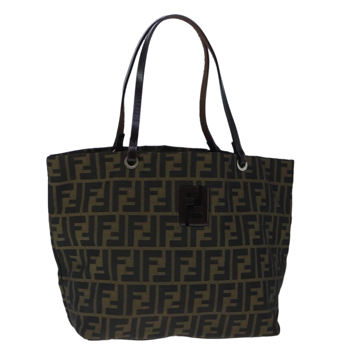 FENDI Zucca Canvas Tote Bag Brown Black Auth ep6620