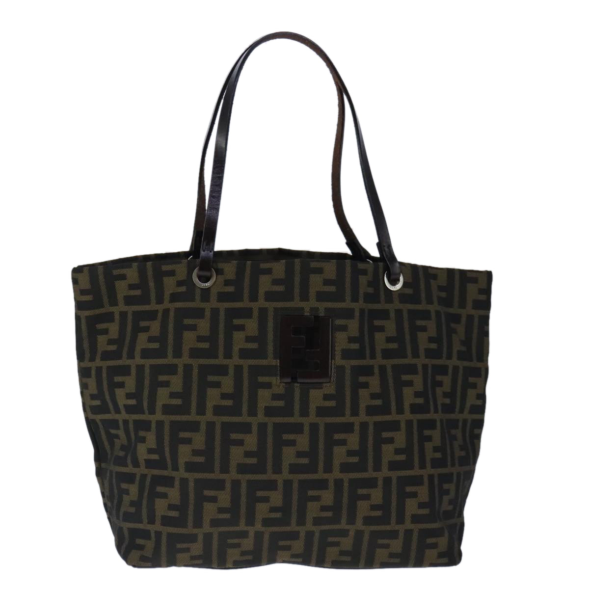 FENDI Zucca Canvas Tote Bag Brown Black Auth ep6620