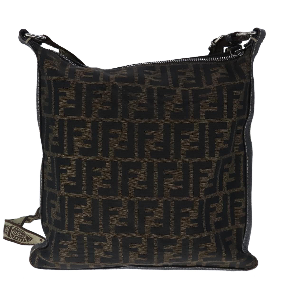 FENDI Celeria Zucca Canvas Shoulder Bag Black Brown Auth ep6625