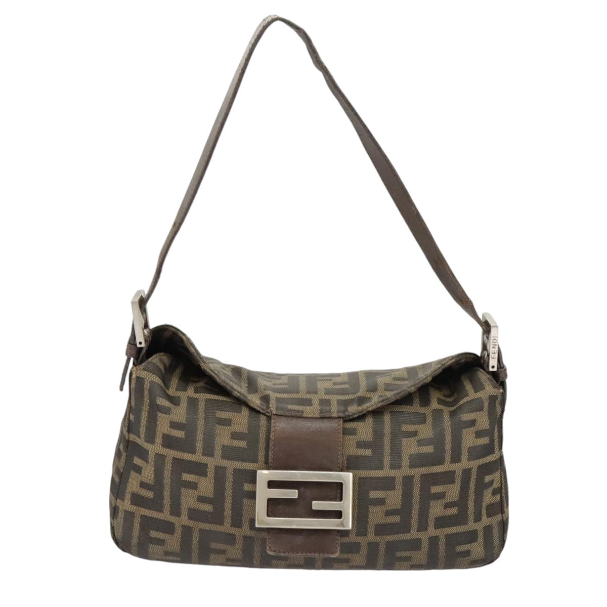 FENDI Zucca Canvas Mamma Baguette Shoulder Bag Brown Black Silver Auth ep6627