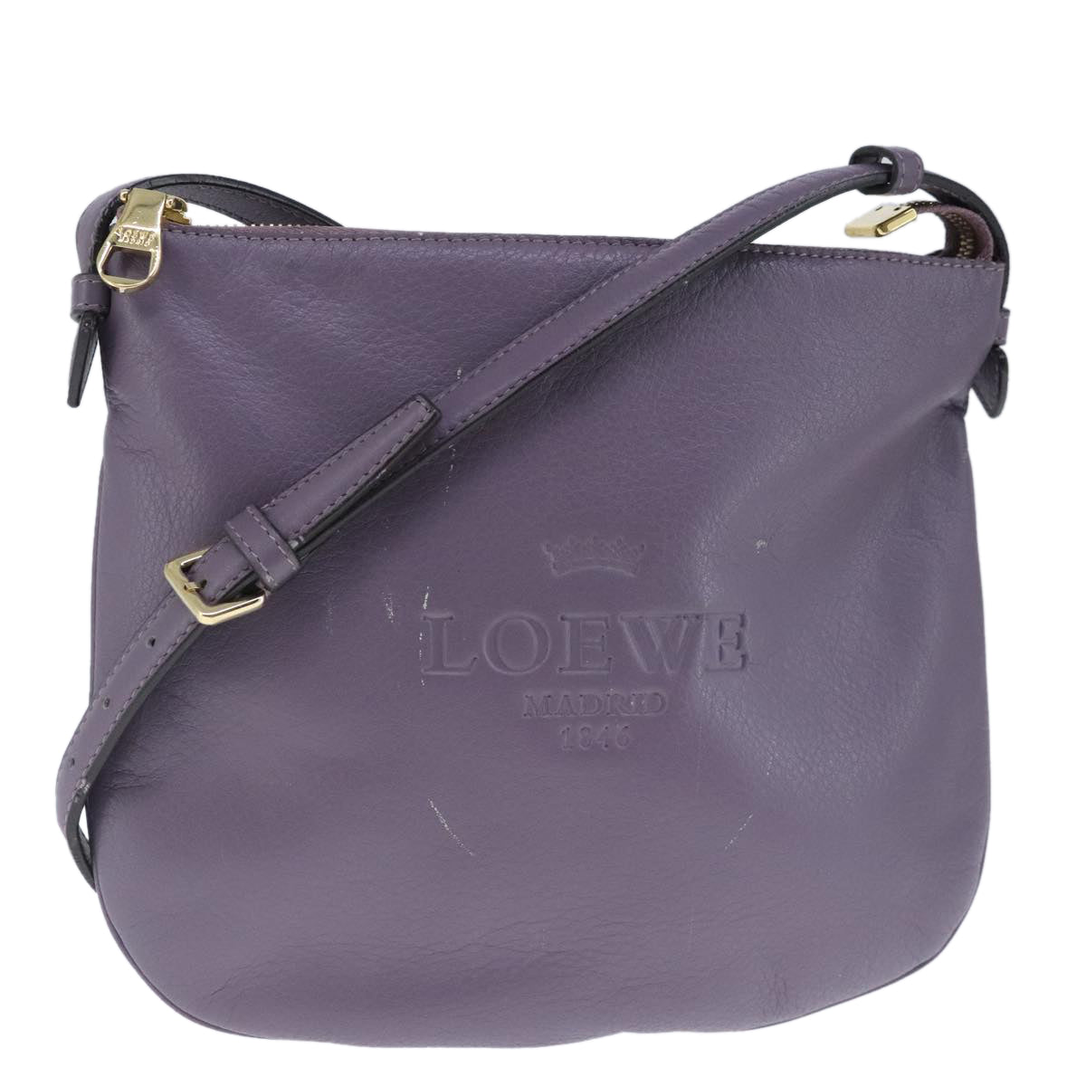 LOEWE Shoulder Bag Leather Purple Auth ep6631