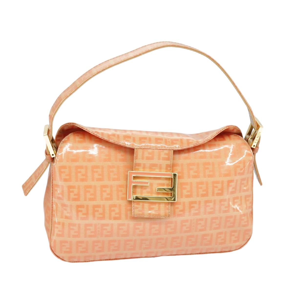 FENDI Zucchino Canvas Mamma Baguette Shoulder Bag Enamel Gold Orange Auth ep6654