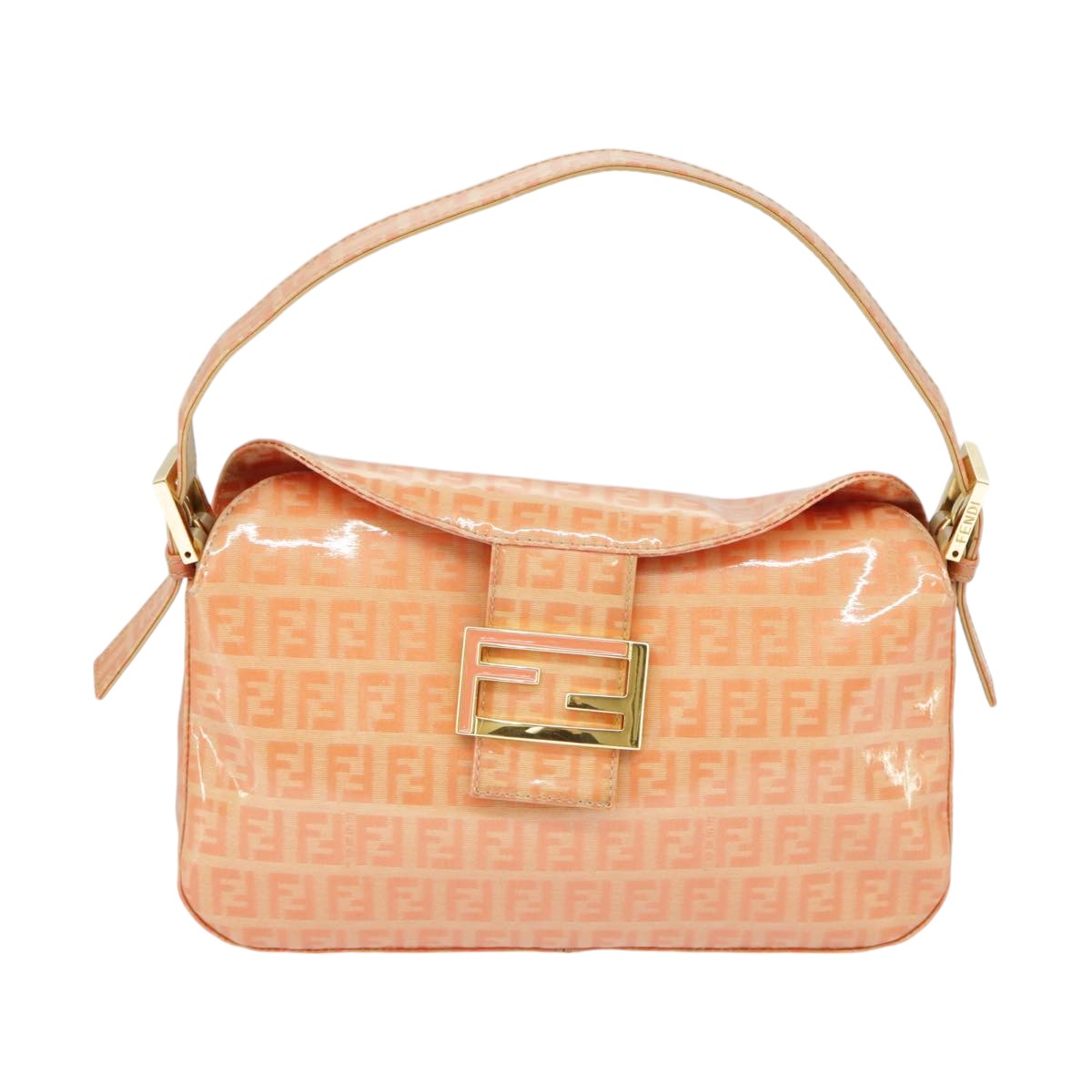 FENDI Zucchino Canvas Mamma Baguette Shoulder Bag Enamel Gold Orange Auth ep6654