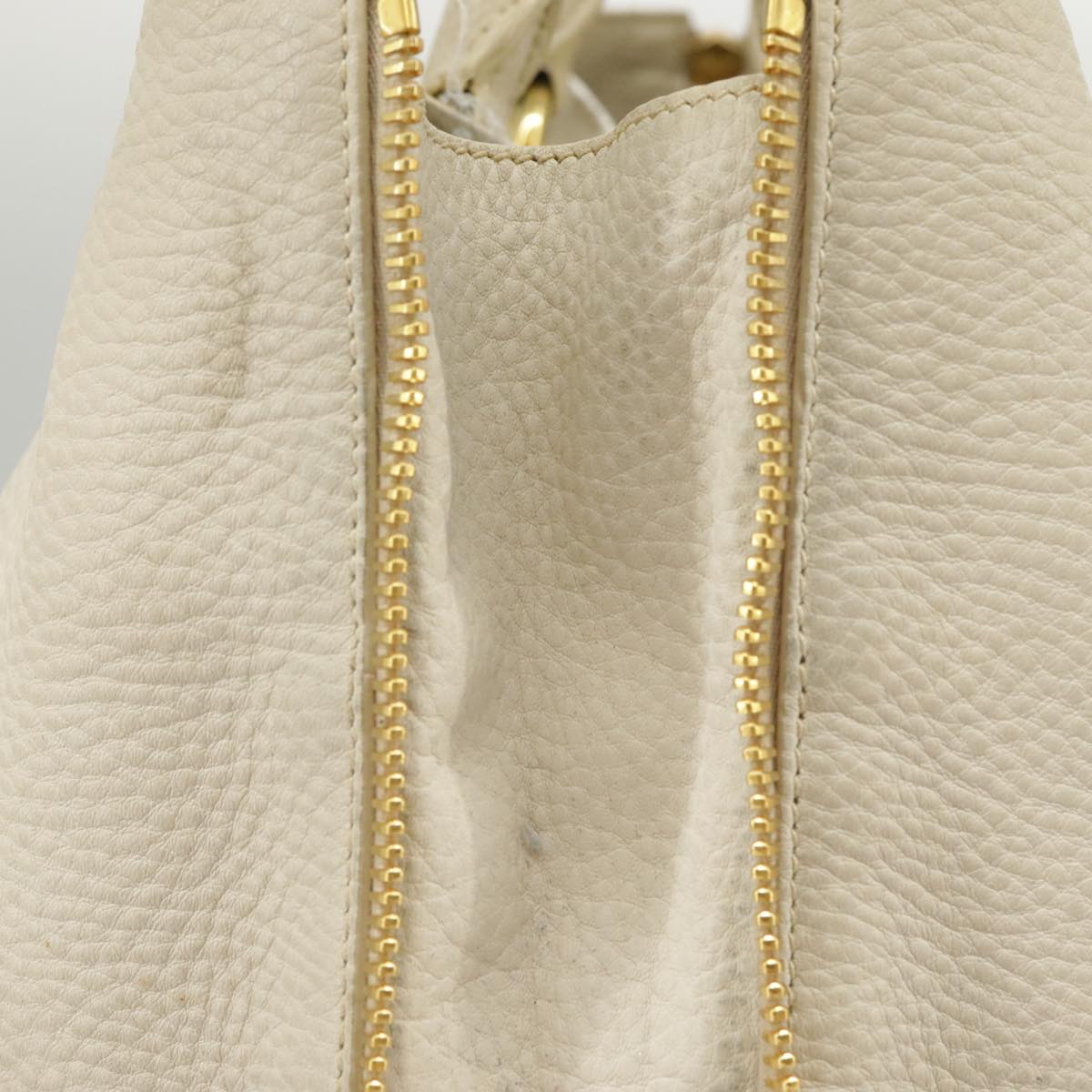 PRADA Tote Bag Leather White Gold Auth ep6660