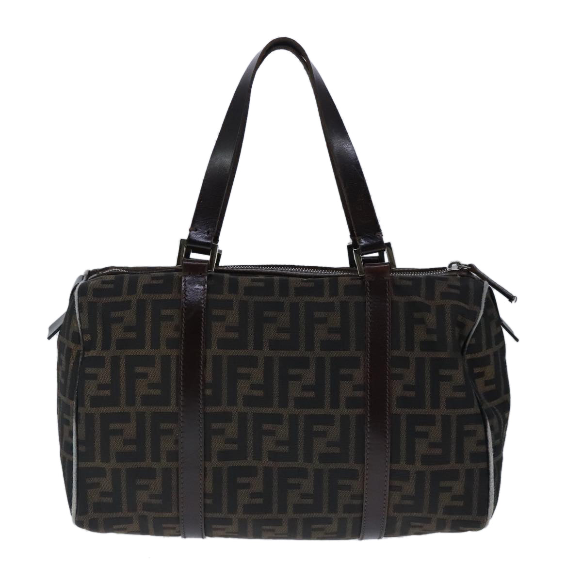 FENDI Zucca Canvas Hand Bag Brown Black Silver Auth ep6691