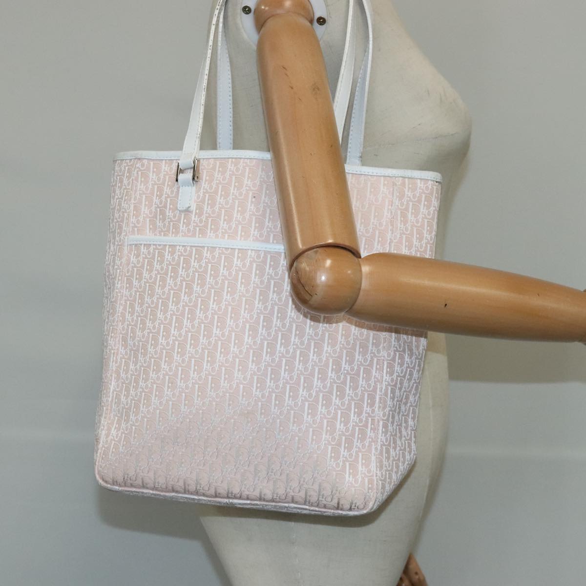 Christian Dior Trotter Canvas Tote Bag Pink Silver Auth ep6713