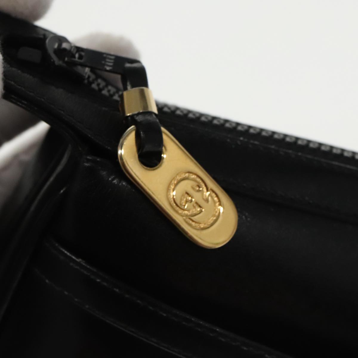 GUCCI Web Sherry Line Shoulder Bag Leather Black Gold Auth ep6727