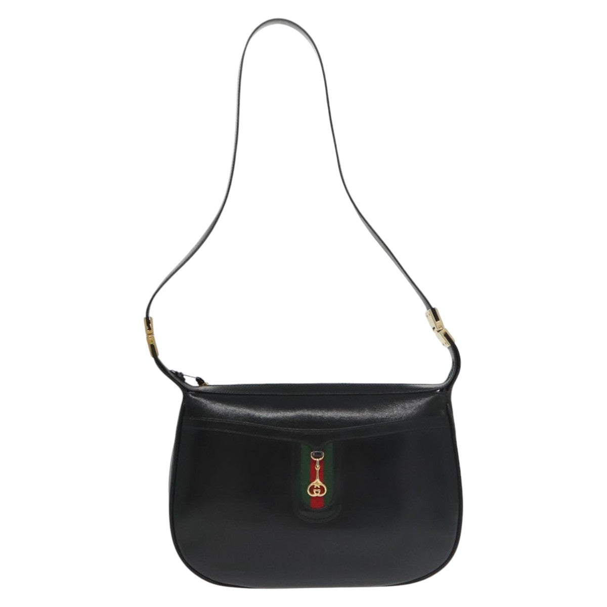 GUCCI Web Sherry Line Shoulder Bag Leather Black Gold Auth ep6727