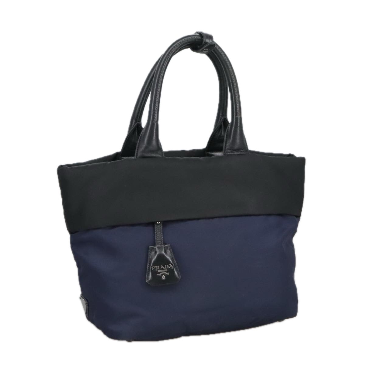 PRADA Hand Bag Nylon Navy Silver Auth ep6744