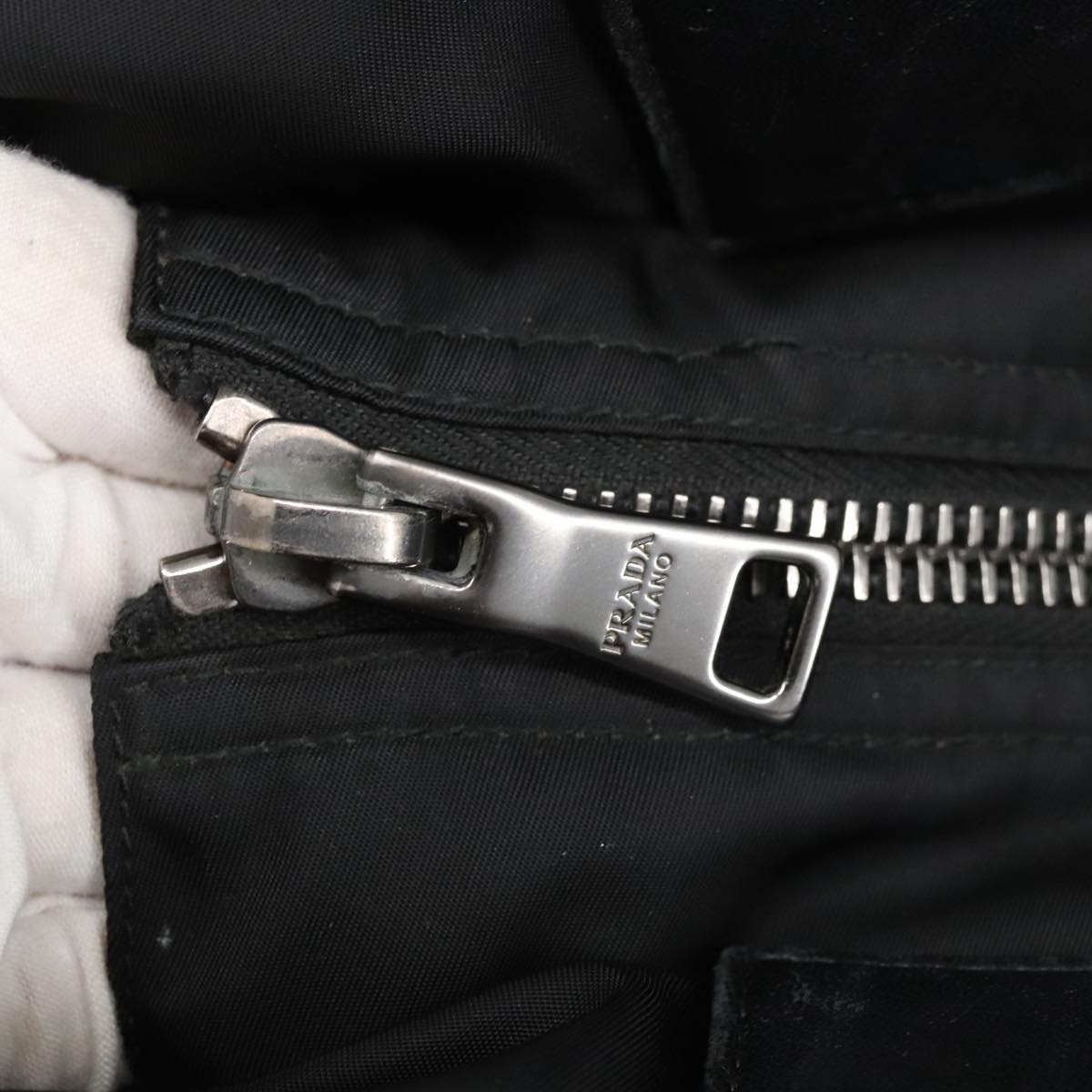 PRADA Hand Bag Nylon Navy Silver Auth ep6744