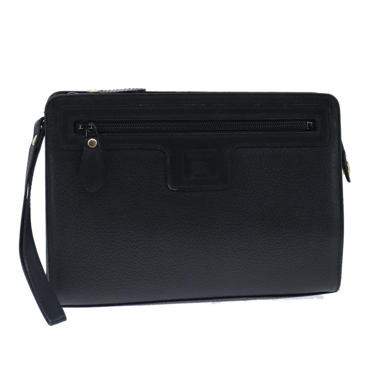 Burberrys Clutch Bag Leather Black Auth ep6752