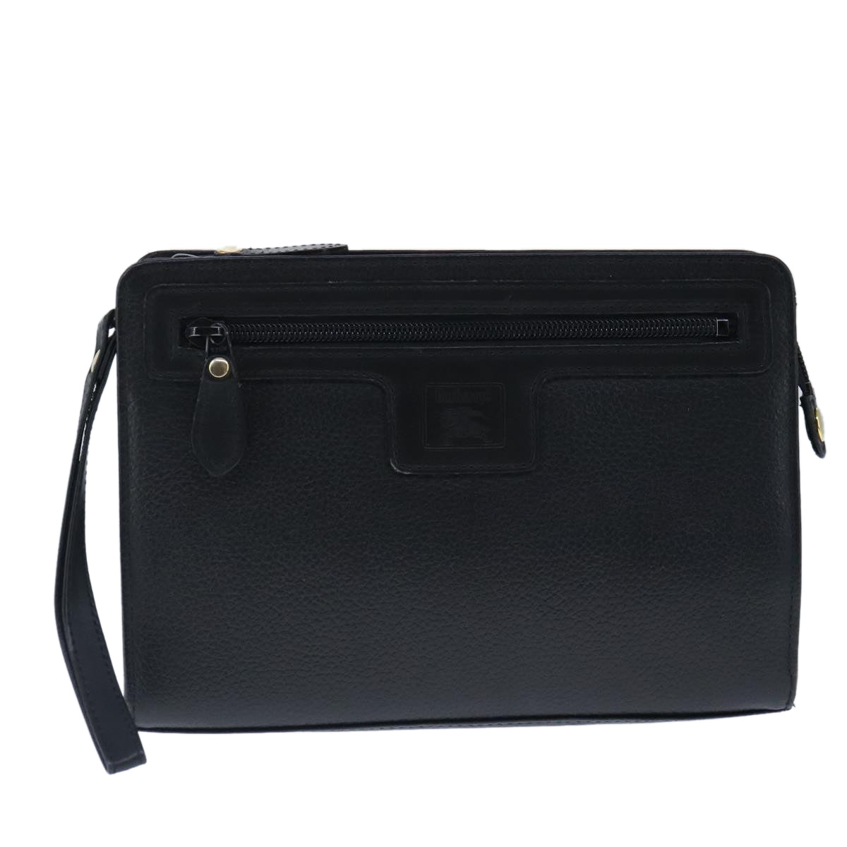 Burberrys Clutch Bag Leather Black Auth ep6752