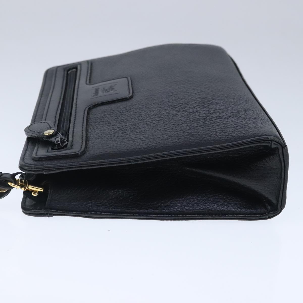 Burberrys Clutch Bag Leather Black Auth ep6752