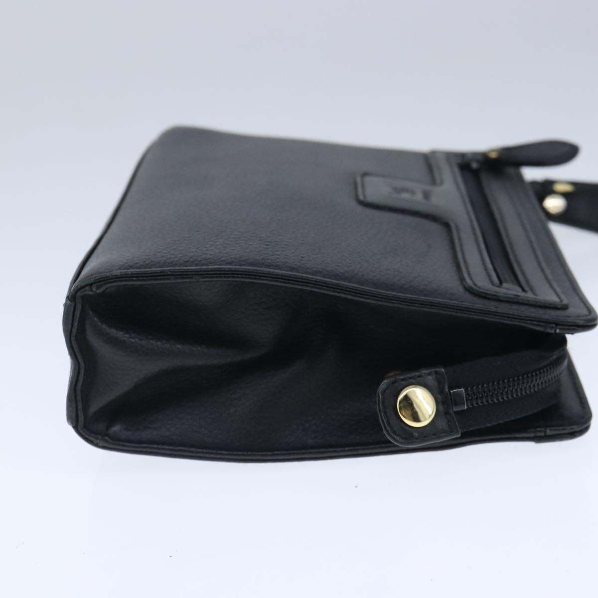 Burberrys Clutch Bag Leather Black Auth ep6752