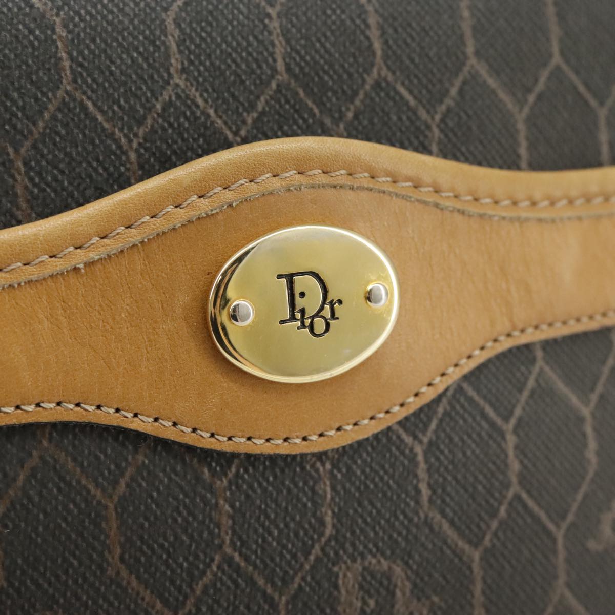 Christian Dior Honeycomb Canvas Shoulder Bag PVC Leather Black Auth ep6767