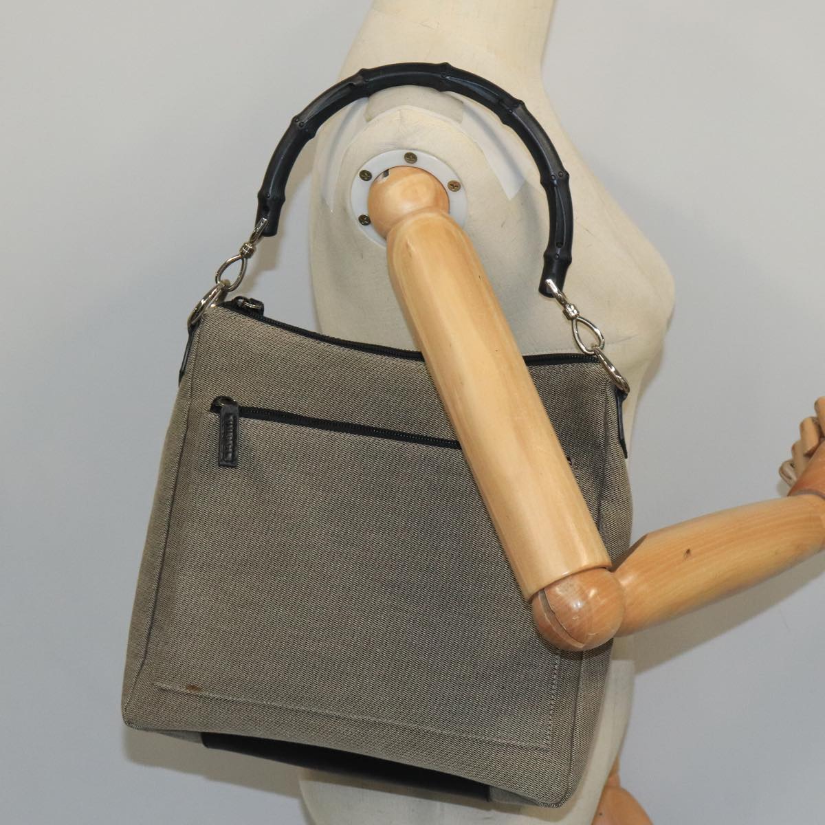 GUCCI Bamboo Hand Bag Outlet Canvas Beige 35692 Auth ep6849