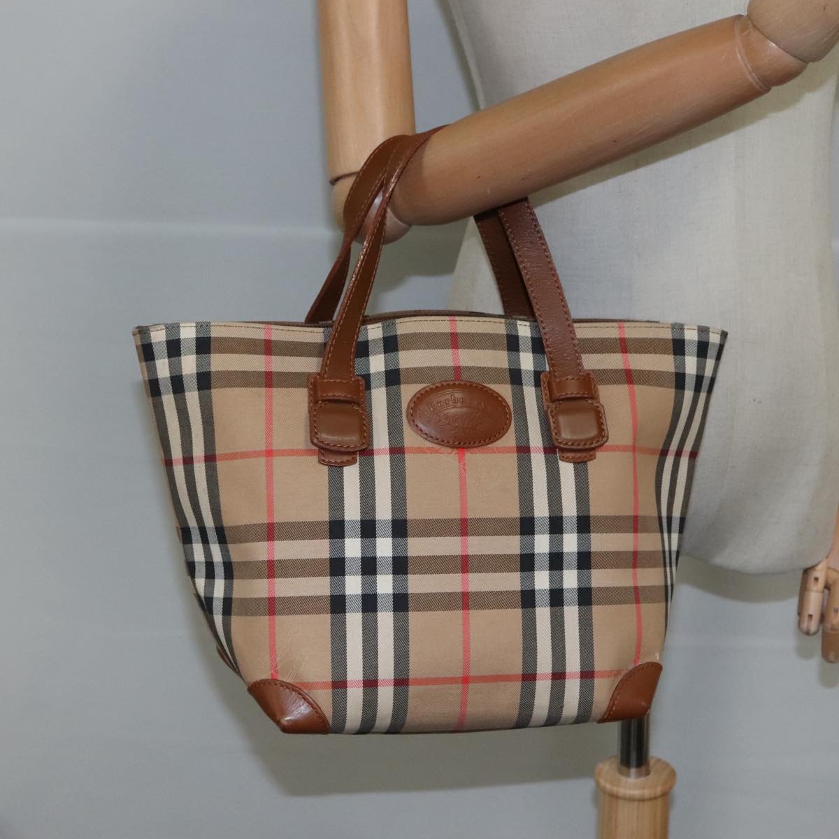 Burberrys Nova Check Hand Bag Canvas Beige Auth ep6868