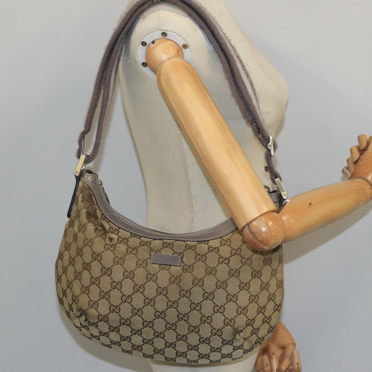 GUCCI Sherry Line GG Canvas Shoulder Bag Beige Gray pink 181092 Auth ep6891