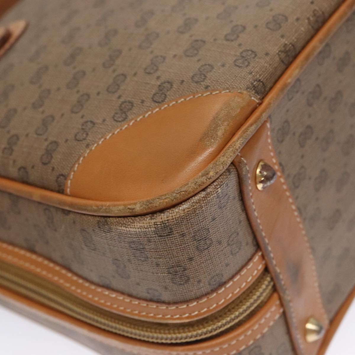 GUCCI Micro GG Supreme Hand Bag PVC Leather Beige Gold Auth ep6917