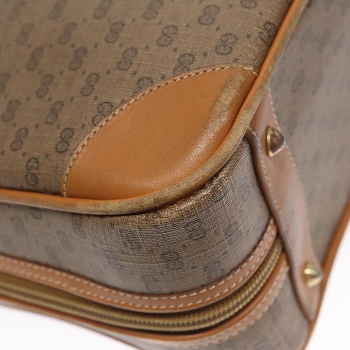 GUCCI Micro GG Supreme Hand Bag PVC Leather Beige Gold Auth ep6917