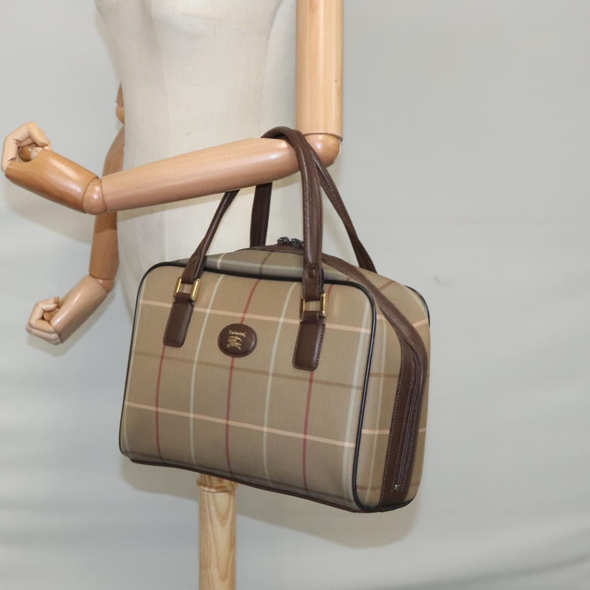 Burberrys Nova Check Hand Bag Canvas Beige Auth ep6957