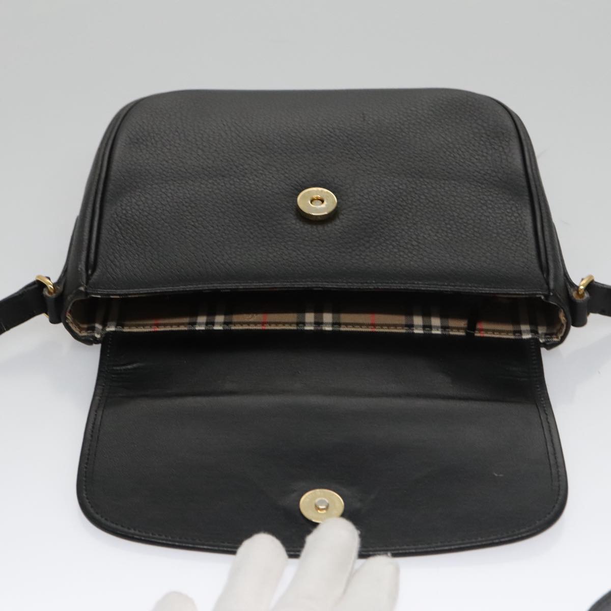 Burberrys Shoulder Bag Leather Black Auth ep6980