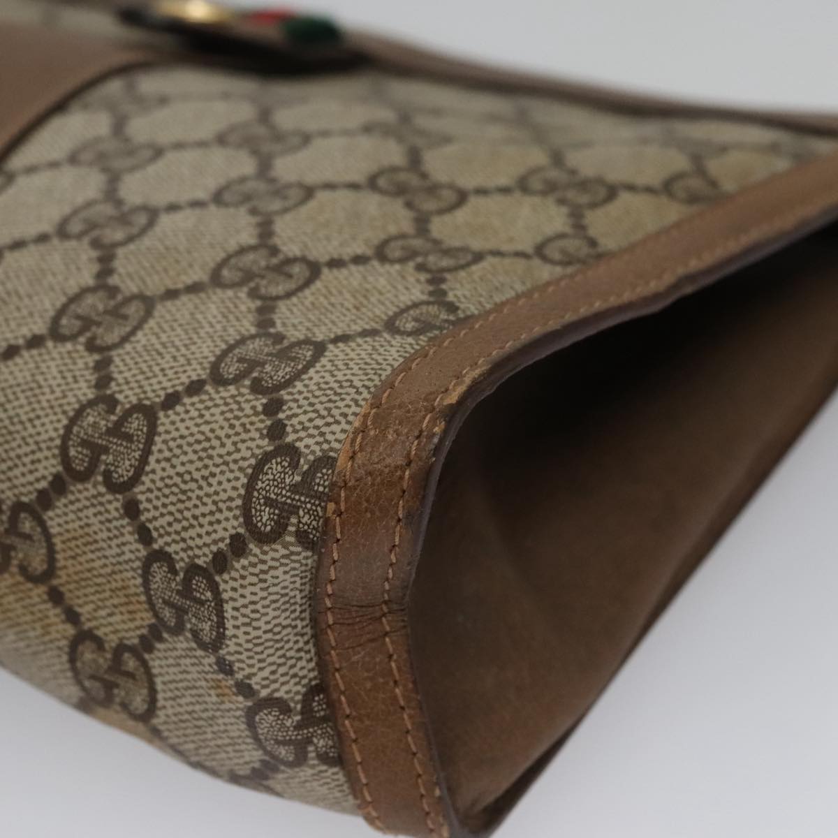 GUCCI GG Supreme Web Sherry Line Clutch Bag PVC Beige Red 89 01 033 Auth ep6982