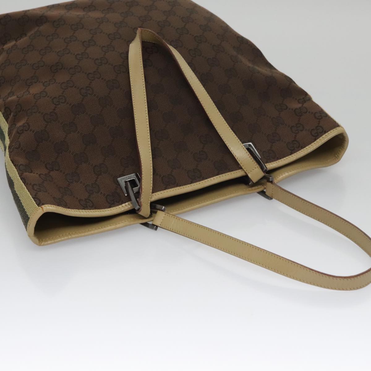 GUCCI GG Canvas Sherry Line Tote Bag Brown 31243 Auth ep7003