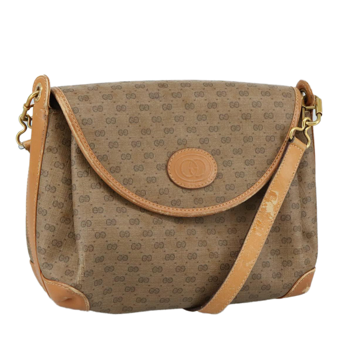 GUCCI Micro GG Supreme Shoulder Bag PVC Beige Gold Auth ep7034