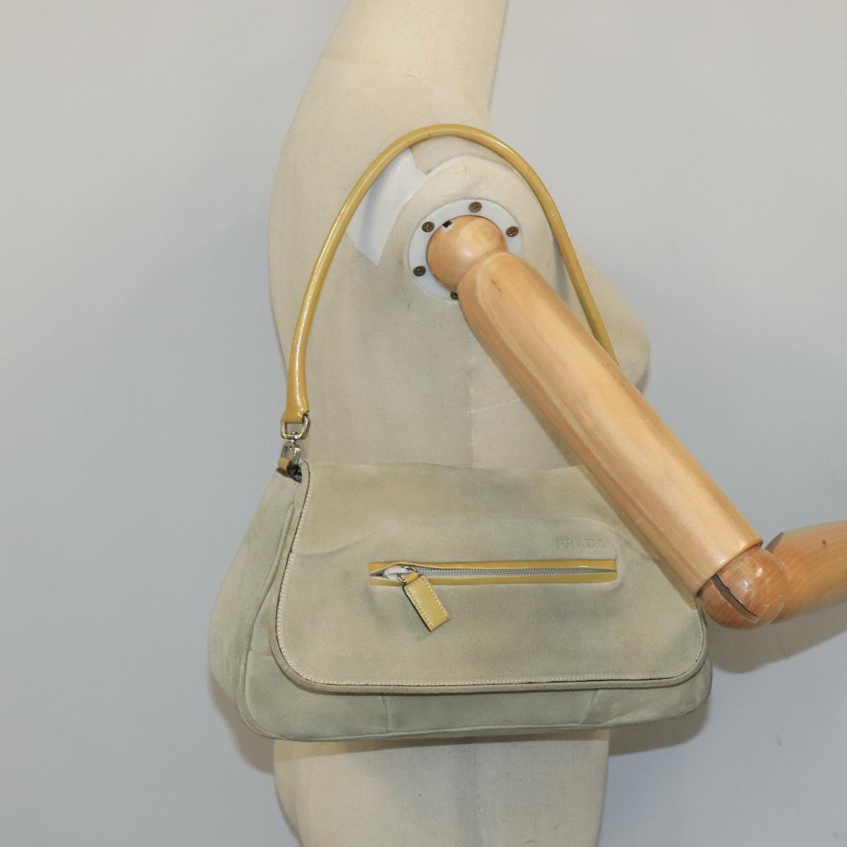 PRADA Shoulder Bag Suede Beige Auth ep7061
