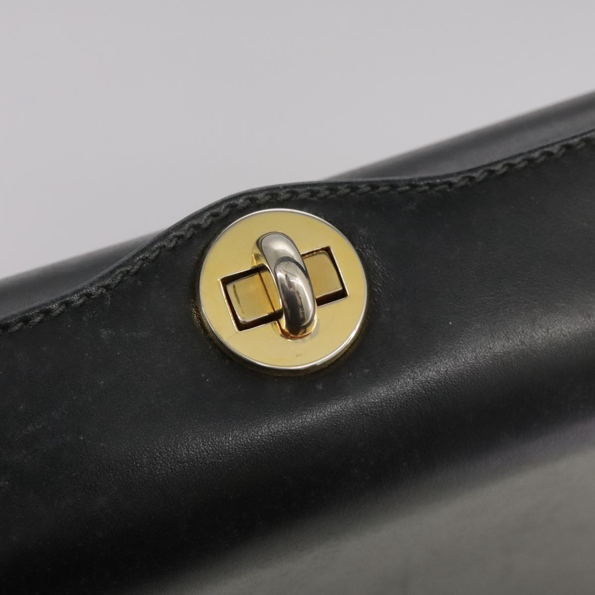 GUCCI Hand Bag Leather Black Gold Auth ep7067