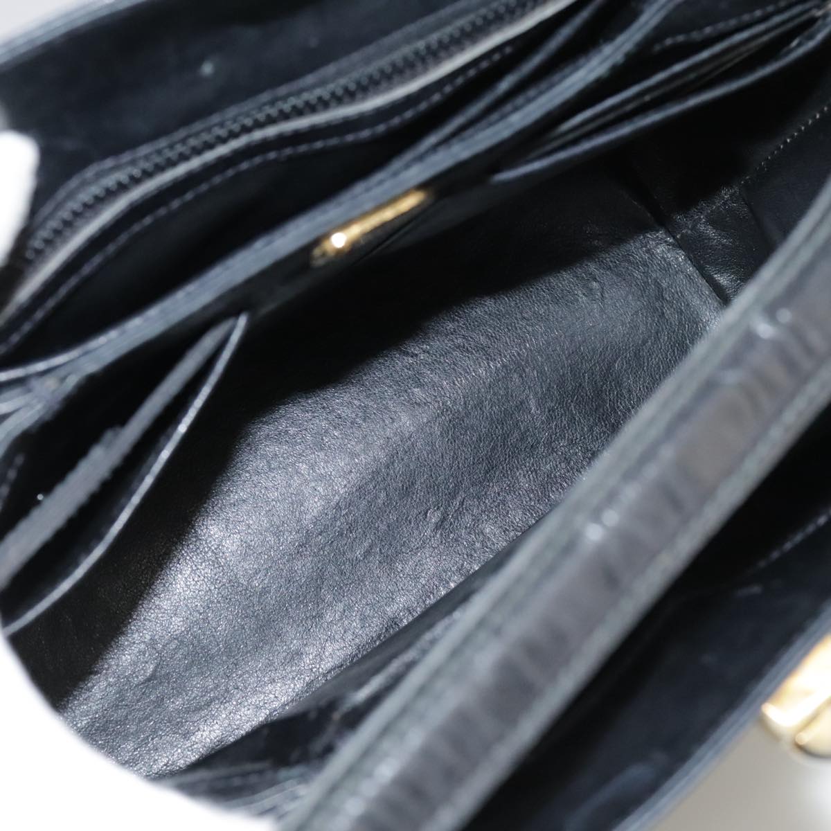 GUCCI Hand Bag Leather Black Gold Auth ep7067