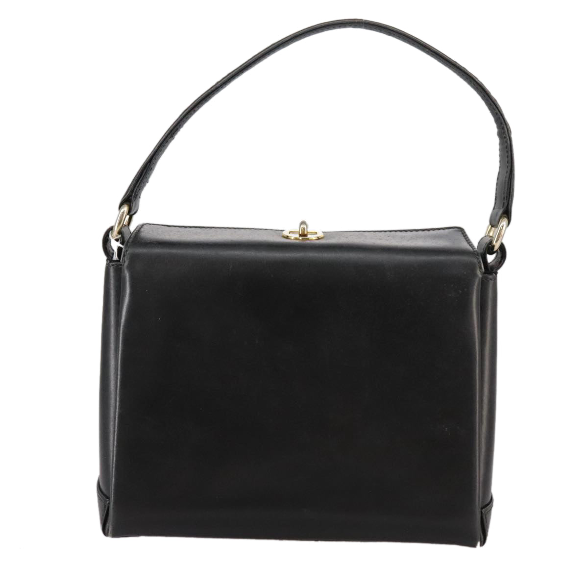 GUCCI Hand Bag Leather Black Gold Auth ep7067