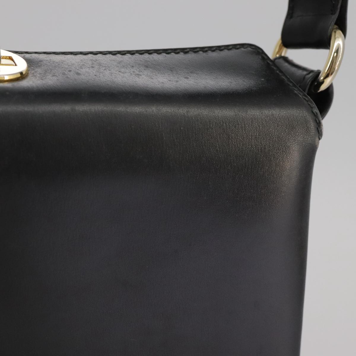 GUCCI Hand Bag Leather Black Gold Auth ep7067