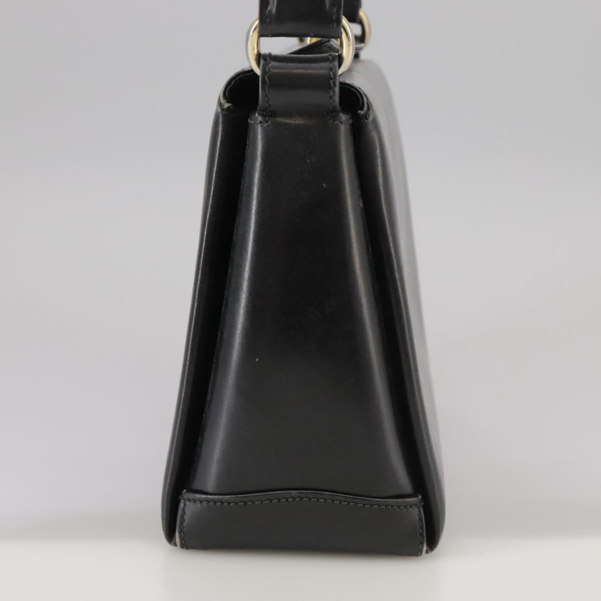 GUCCI Hand Bag Leather Black Gold Auth ep7067
