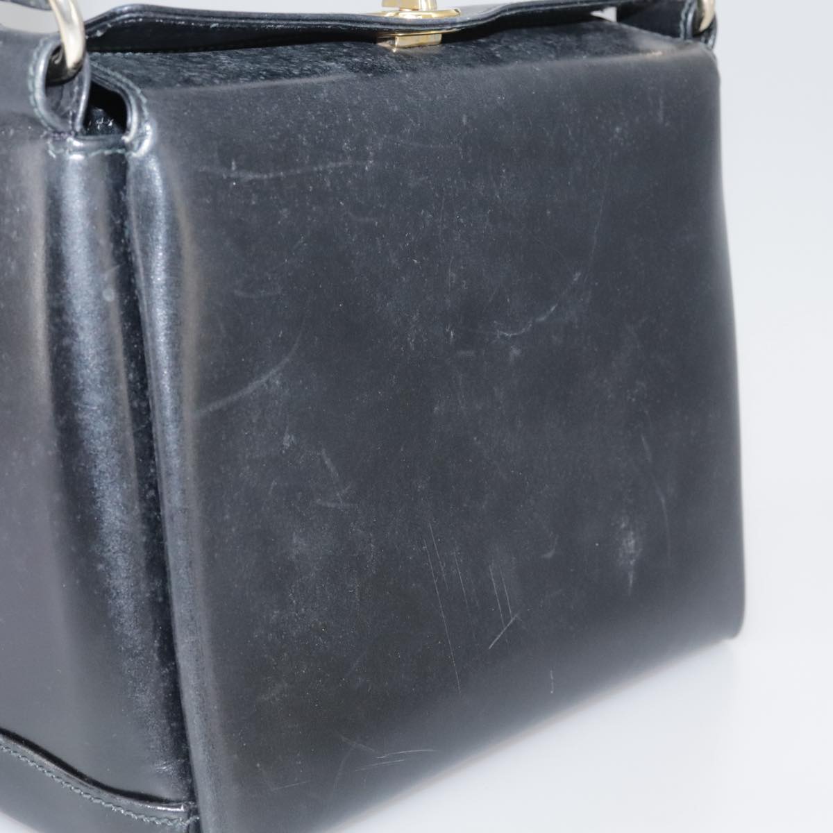GUCCI Hand Bag Leather Black Gold Auth ep7067