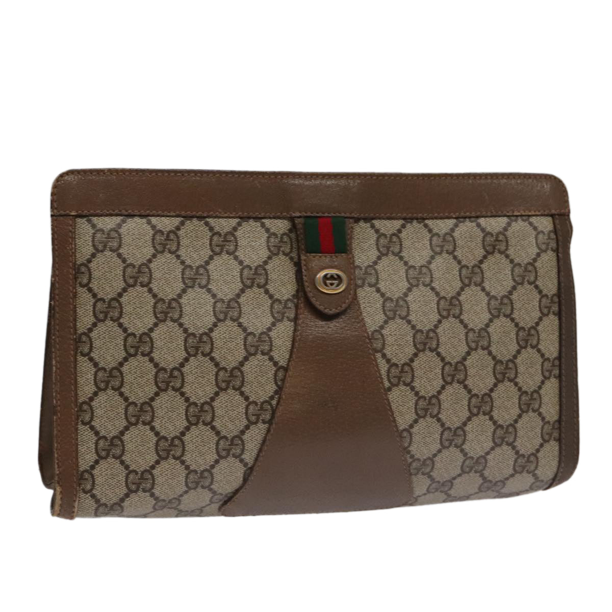 GUCCI GG Supreme Web Sherry Line Clutch Bag PVC Beige Red 89 01 033 Auth ep7068