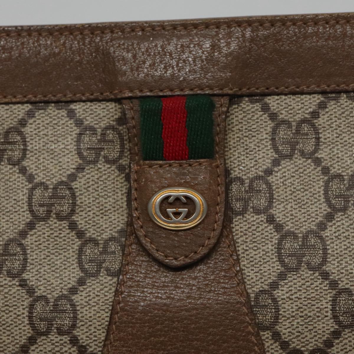 GUCCI GG Supreme Web Sherry Line Clutch Bag PVC Beige Red 89 01 033 Auth ep7068