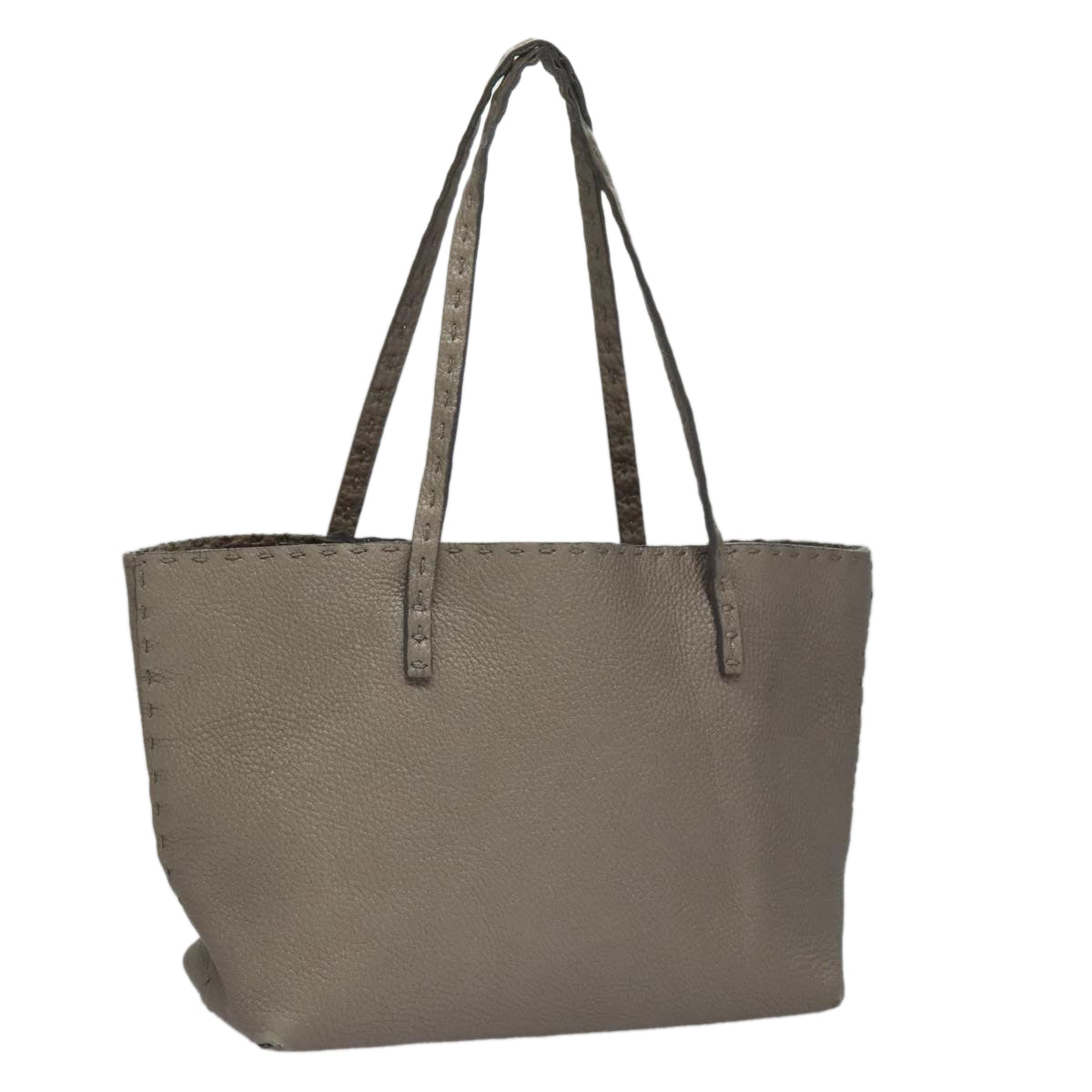 FENDI Celeria Hand Bag Leather Silver Auth ep7070