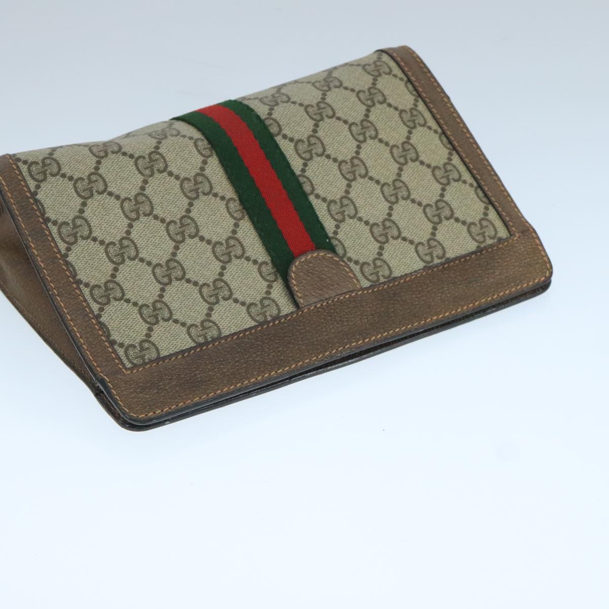 GUCCI GG Supreme Web Sherry Line Clutch Bag PVC Beige Red 64 01 001 Auth ep7072