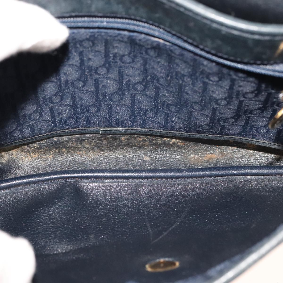 Christian Dior Trotter Canvas Shoulder Bag Navy Auth ep7123