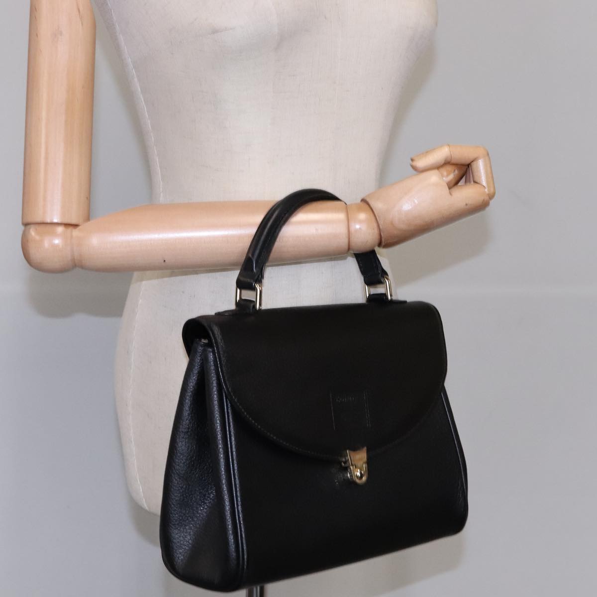 Burberrys Hand Bag Leather Black Auth ep7125